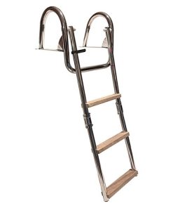 Scaletta pieghevole con corrimano e gradini in legno per plancette di poppa 4 gradini